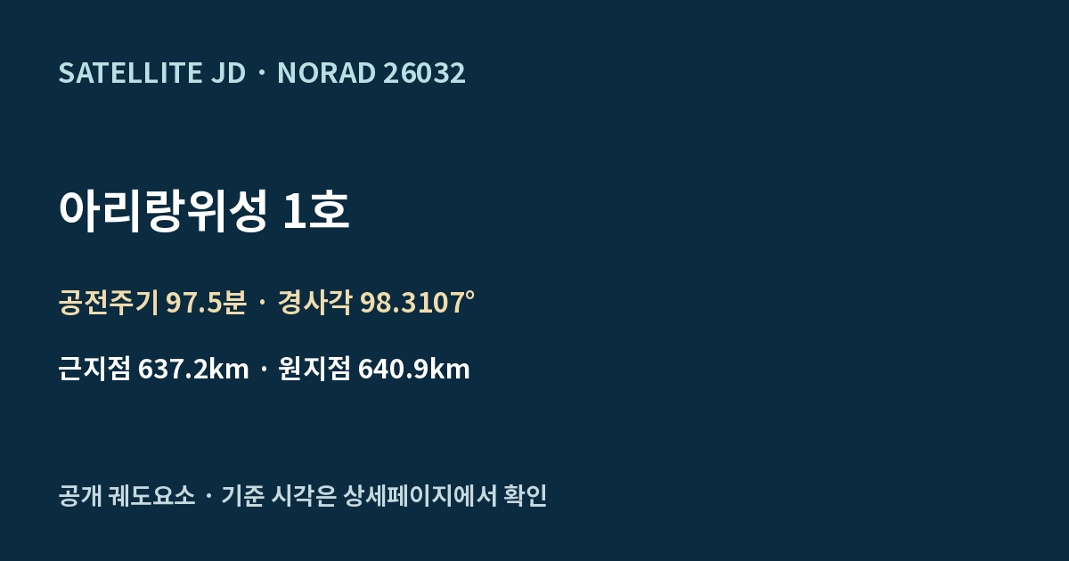 아리랑위성 1호 — 공개 궤도요소 요약