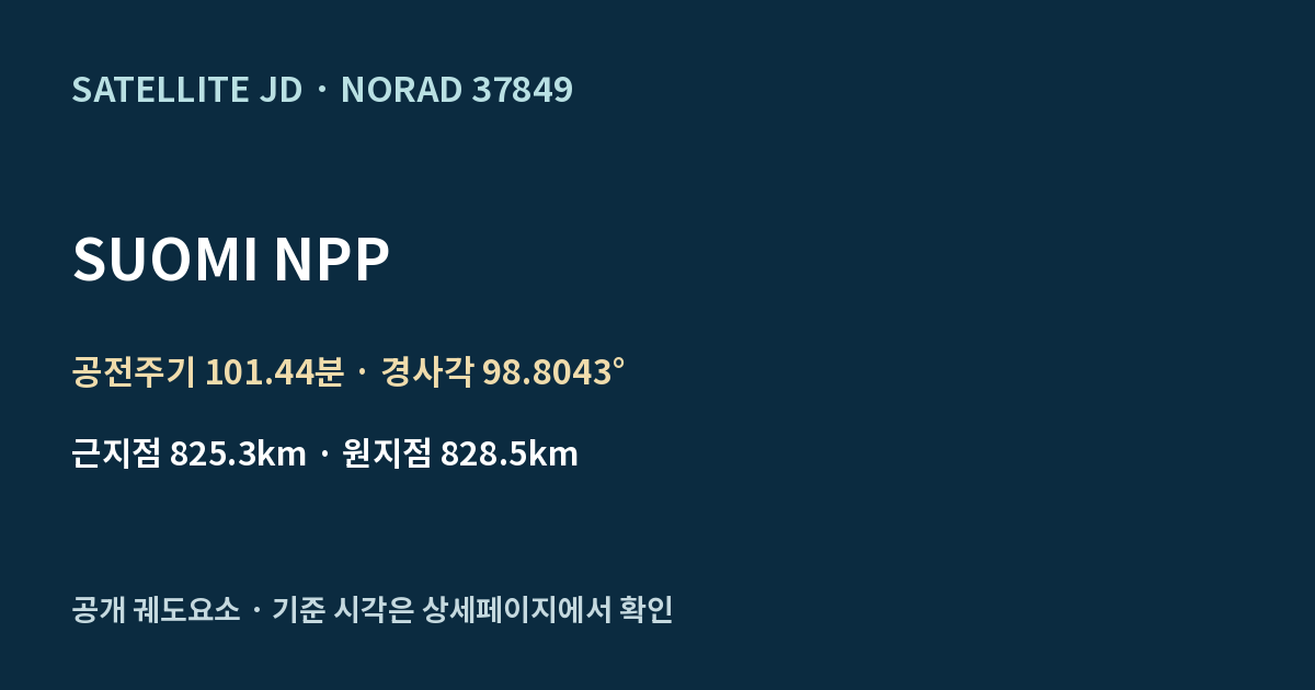 SUOMI NPP — 공개 궤도요소 요약
